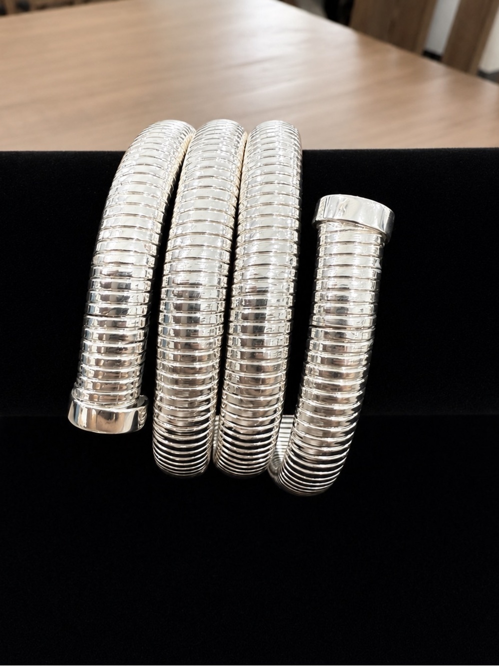 Polished Silver Coil Wrap Bracelet for Women